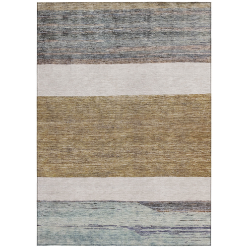 5' X 8' Brown Ivory And Blue Abstract Washable Indoor Outdoor Area Rug