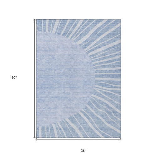 3' X 5' Denim Blue And Sky Blue Abstract Washable Indoor Outdoor Area Rug