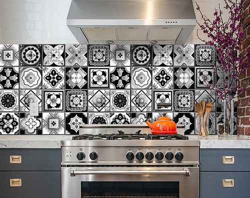7" X 7" Black White And Gray Mosaic Peel And Stick Removable Tiles