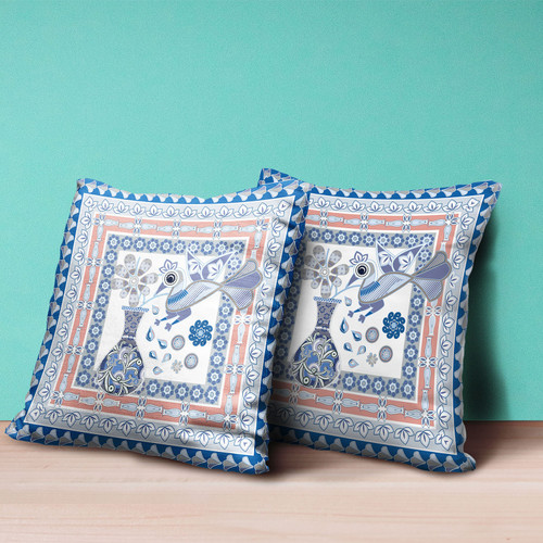 26" x 26" Blue and Gray Peacock Blown Seam Floral Indoor Outdoor Throw Pillow Home Accent