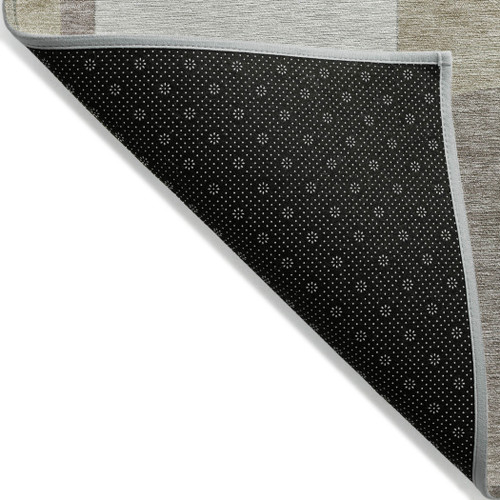 5' X 8' Khaki And Silver Geometric Washable Indoor Outdoor Area Rug