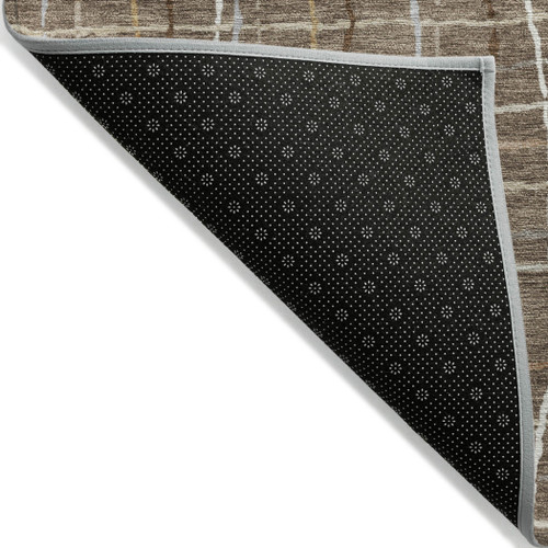 3' X 5' Taupe Brown And Ivory Striped Washable Indoor Outdoor Area Rug