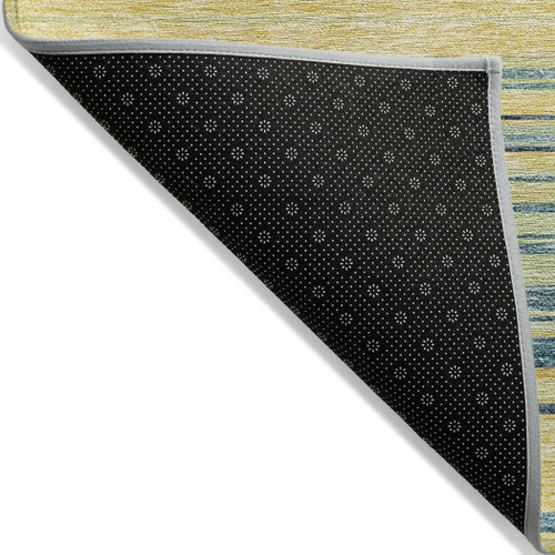 3' X 5' Yellow Denim Blue And Sky Blue Striped Washable Indoor Outdoor Area Rug