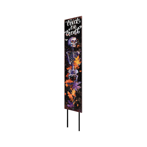 42" Black And Orange Trick or Treat Halloween Skeleton Solid Wood Garden Stake
