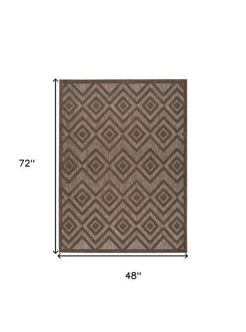 4' X 6' Dark Brown And Light Brown Geometric Indoor Outdoor Area Rug
