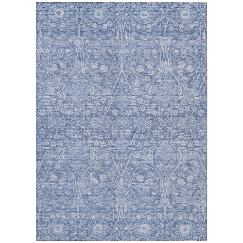 3' X 5' Denim Blue And Ivory Floral Washable Indoor Outdoor Area Rug
