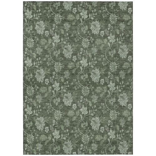 3' X 5' Olive Green And Artichoke Green Floral Washable Indoor Outdoor Area Rug