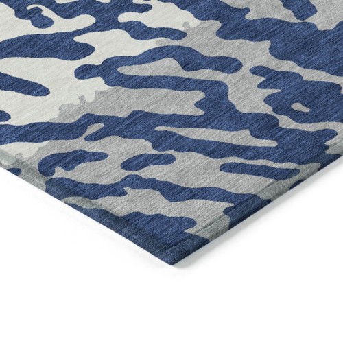 5' X 8' Navy Blue Gray And Ivory Animal Print Washable Indoor Outdoor Area Rug