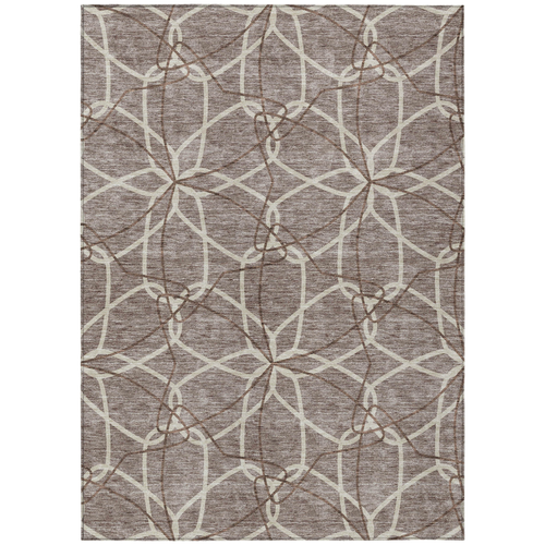 5' X 8' Taupe And Ivory Geometric Washable Indoor Outdoor Area Rug