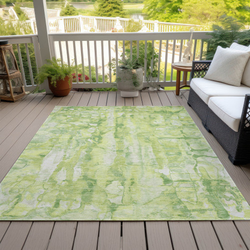 5' X 8' Lime Green And Ivory Abstract Washable Indoor Outdoor Area Rug