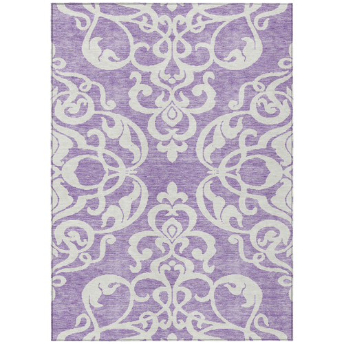 3' X 5' Purple And Ivory Damask Washable Indoor Outdoor Area Rug