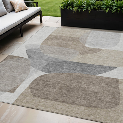 5' X 8' Taupe And Gray Abstract Washable Indoor Outdoor Area Rug - Taupe, Gray