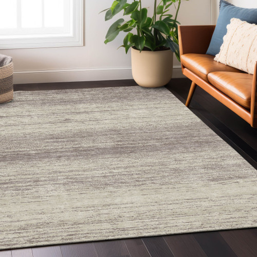 5' X 8' Taupe And Beige Striped Washable Indoor Outdoor Area Rug
