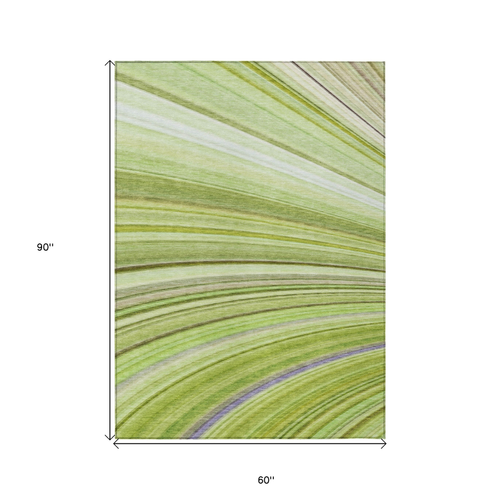 5' X 8' Artichoke Green And Olive Green Abstract Washable Indoor Outdoor Area Rug
