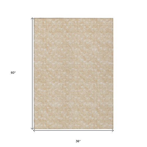 3' X 5' Tan Geometric Washable Non Skid Indoor Outdoor Area Rug