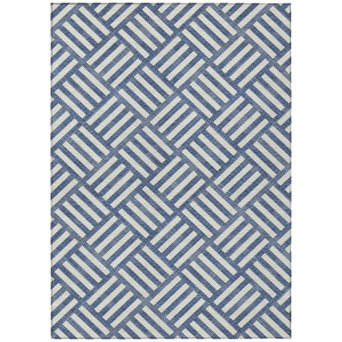 5' X 8' Navy Blue And Ivory Geometric Washable Indoor Outdoor Area Rug