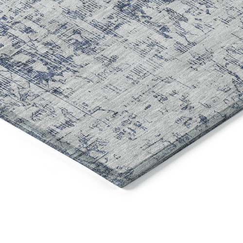 3' X 5' Navy Blue Oriental Washable Indoor Outdoor Area Rug