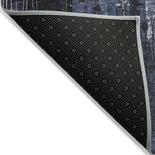 3' X 5' Blue And Ivory Abstract Washable Indoor Outdoor Area Rug