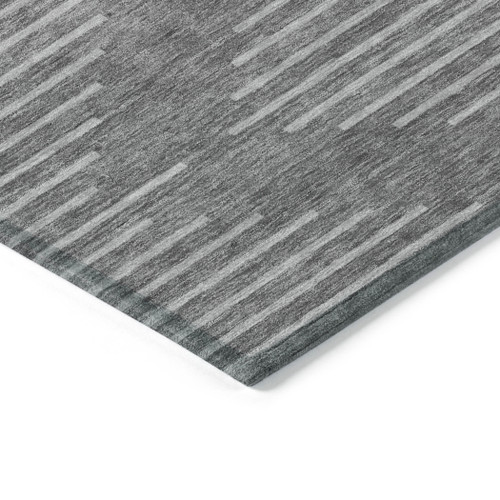 5' X 8' Charcoal And Silver Geometric Washable Indoor Outdoor Area Rug