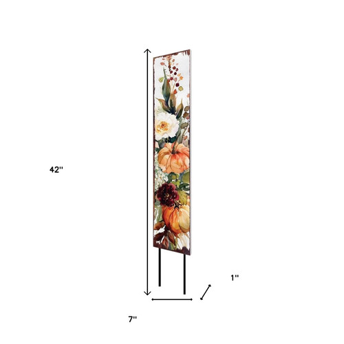42" Green Orange And White Solid Wood Pumpkin Garden Stake