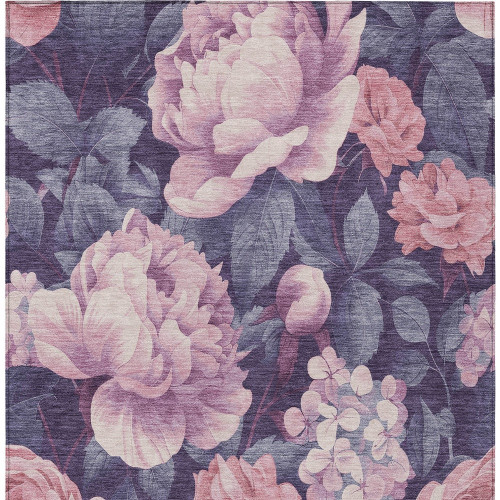 3' X 5' Pink And Mauve Floral Washable Indoor Outdoor Area Rug