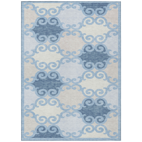 3' X 5' Sky Blue Gray And Ivory Trellis Washable Indoor Outdoor Area Rug