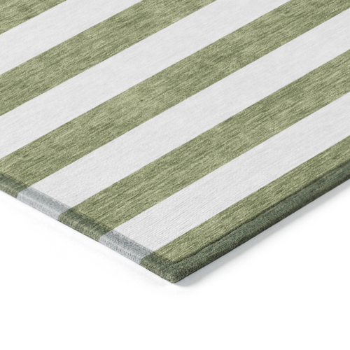 3' X 5' Olive Green Striped Washable Non Skid Indoor Outdoor Area Rug