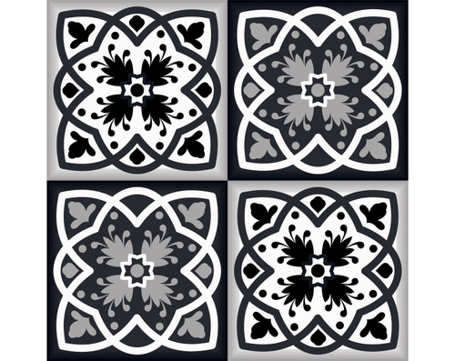 7" X 7" Black White And Gray Baz  Peel And Stick Removable Tiles