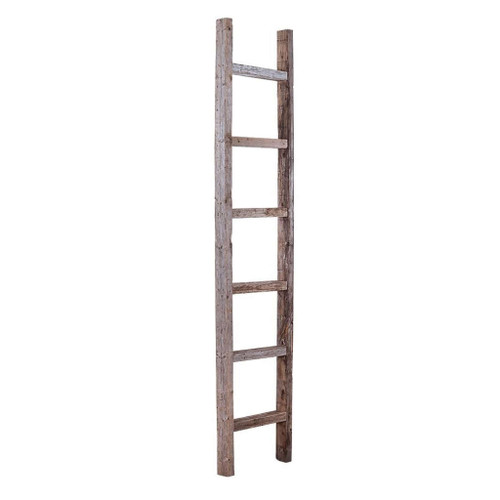 Homeroots Home Decor Rustic Weathered Gray Wood Ladder Shelf, 7 Step