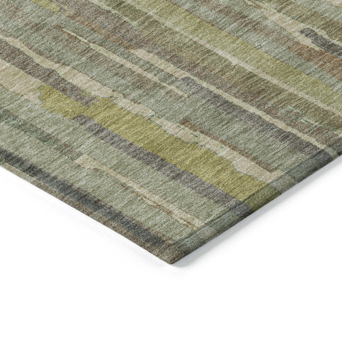 3' X 5' Artichoke Green And Ivory Striped Washable Indoor Outdoor Area Rug