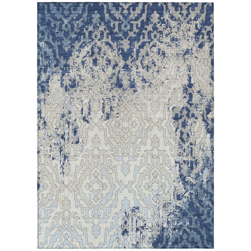 3' X 5' Navy Blue Beige And Sky Blue Medallion Washable Indoor Outdoor Area Rug