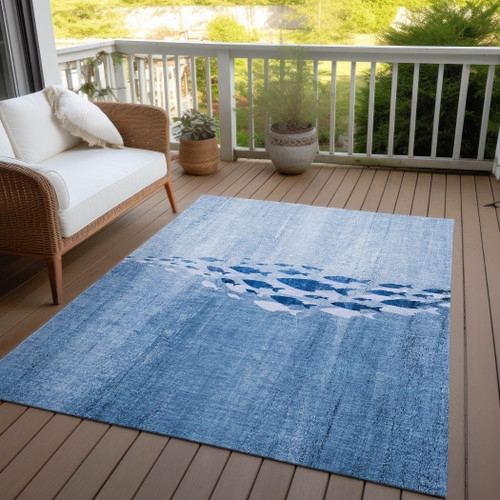 5' X 8' Sky Blue And Navy Blue Nautical Washable Indoor Outdoor Area Rug