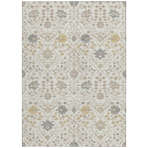 3' X 5' Ivory Beige And Gray Oriental Washable Indoor Outdoor Area Rug