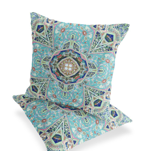 Set of Two 16" X 16" Green and Brown Blown Seam Floral Indoor Outdoor Throw Pillow Polyester
