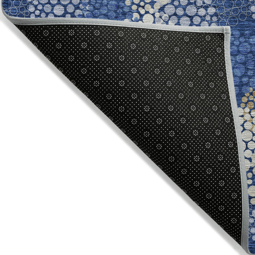 5' X 8' Navy Blue Brown And Ivory Polka Dot Washable Indoor Outdoor Area Rug