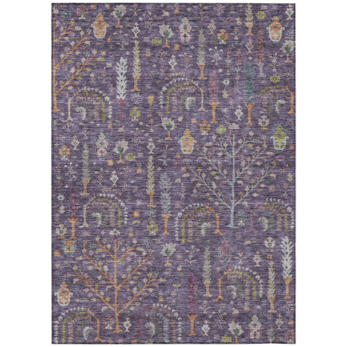 3' X 5' Eggplant Terra Cotta And Green Floral Washable Indoor Outdoor Area Rug