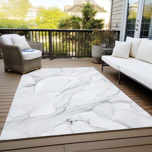 3' X 5' Gray Abstract Washable Non Skid Indoor Outdoor Area Rug