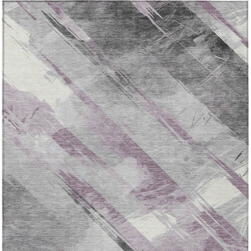 5' X 8' Lavender And Gray Striped Washable Indoor Outdoor Area Rug