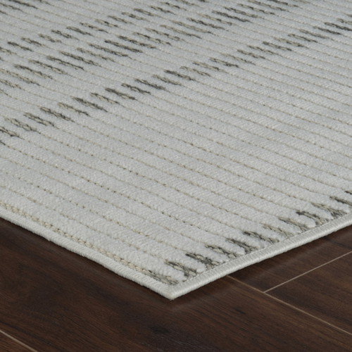 5' X 7' Cream and Beige Striped Distressed Indoor Outdoor Area Rug