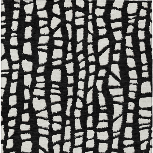 3' X 5' Black And Ivory Abstract Washable Indoor Outdoor Area Rug