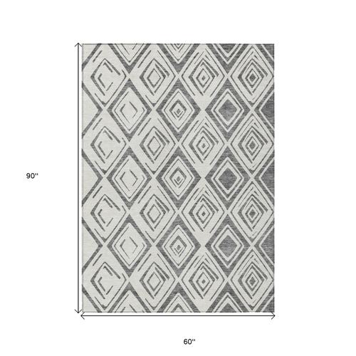 5' X 8' Gray And Ivory Geometric Washable Indoor Outdoor Area Rug