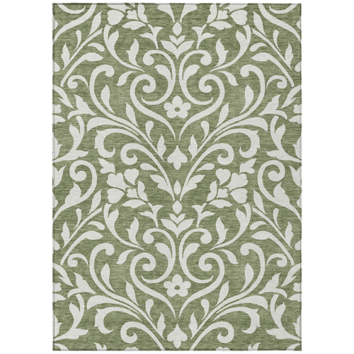 3' X 5' Fern Green And Ivory Floral Washable Indoor Outdoor Area Rug
