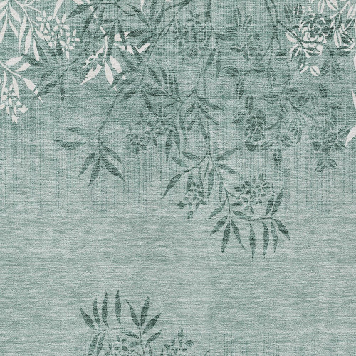 3' X 5' Sage Fern Green And Ivory Floral Washable Indoor Outdoor Area Rug