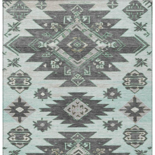 3' X 5' Mint Green And Charcoal Tribal Washable Indoor Outdoor Area Rug