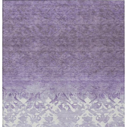 3' X 5' Purple And Ivory Damask Washable Indoor Outdoor Area Rug - Purple, Ivory