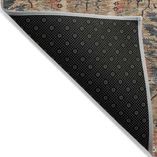 3' X 5' Khaki Terra Cotta And Black Damask Washable Indoor Outdoor Area Rug
