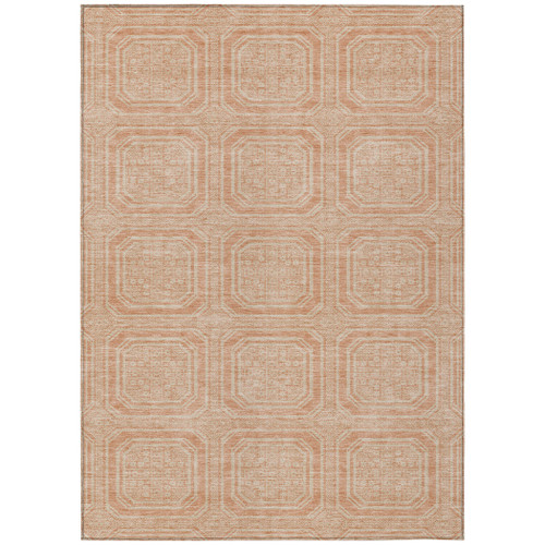 5' X 8' Peach And Beige Geometric Washable Indoor Outdoor Area Rug