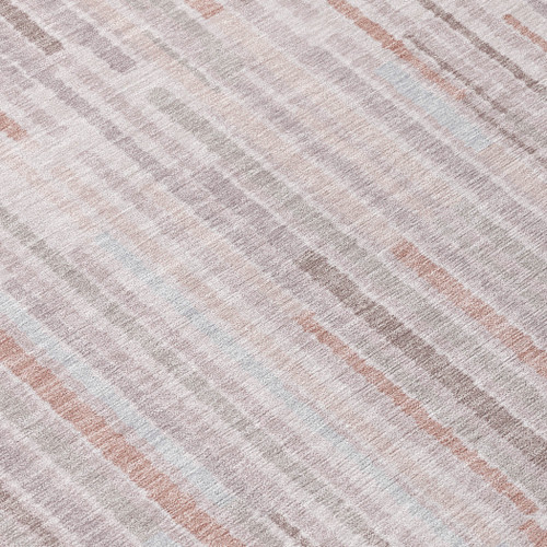 3' X 5' Coral And Beige Striped Washable Indoor Outdoor Area Rug
