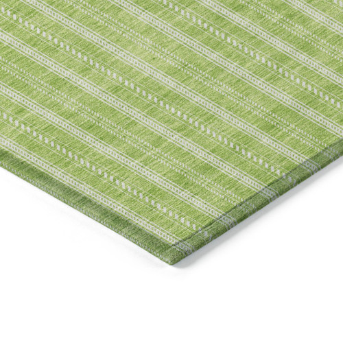 3' X 5' Lime Green And Ivory Striped Washable Indoor Outdoor Area Rug
