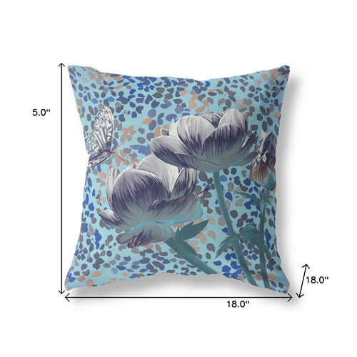 18" x 18" Indigo Butterfly Blown Seam Floral Indoor Outdoor Throw Pillow